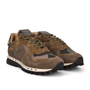 NWT Valentino Garavani Rockstud Accent Camo Suede Nylon Low Top Luxury Sneaker